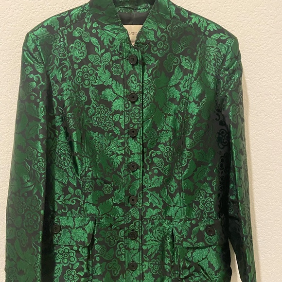 Burberry Green and Black Blazer with Intricate Pattern